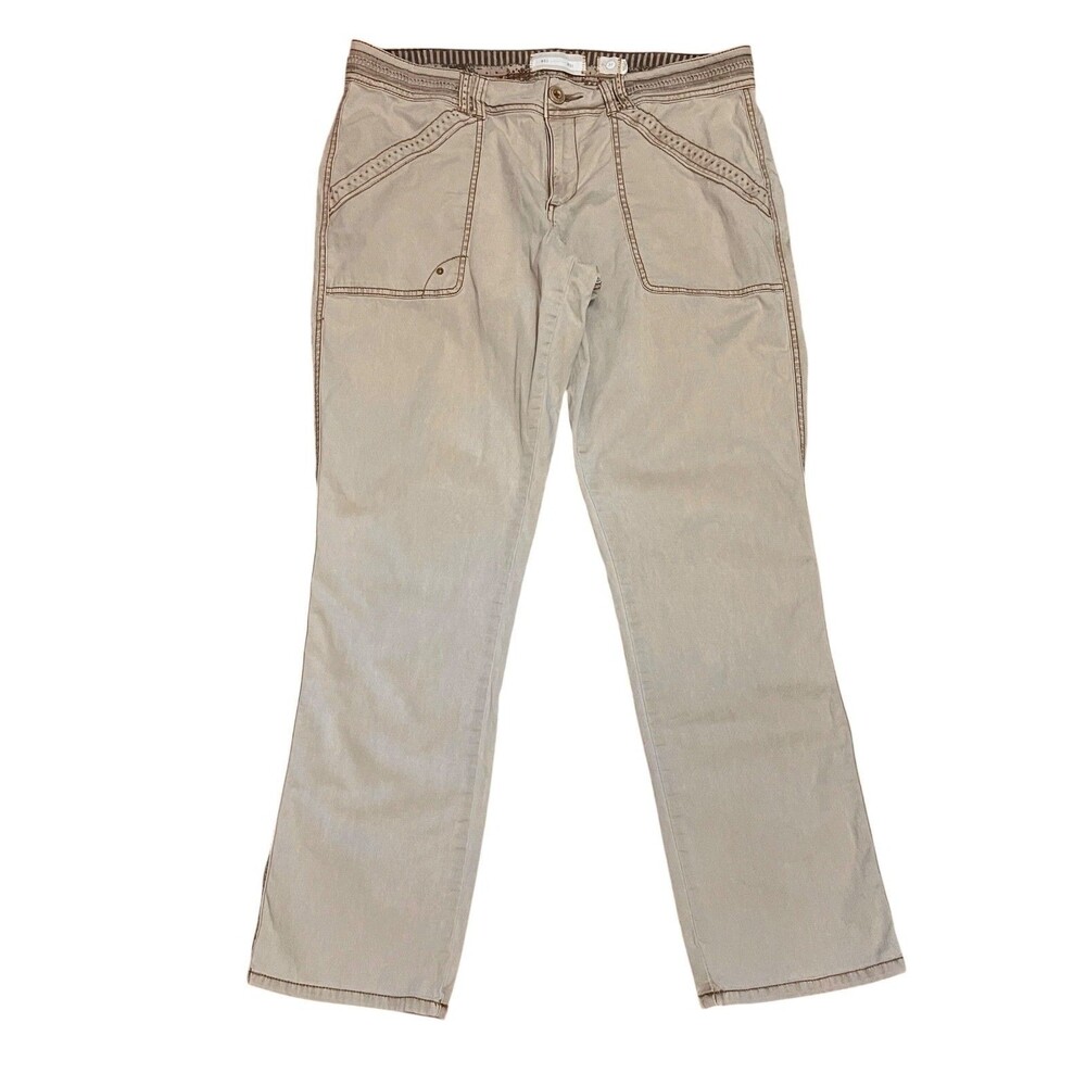 Anthropologie HEI HEI Khaki Beige Utility Straight Leg Pants Boho Size 31 (34)